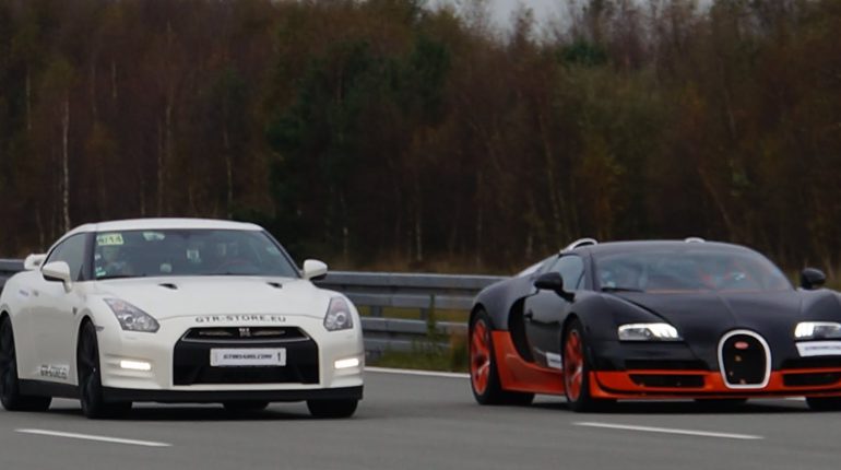 Nissan GTR VS Bugatti Veyron & Nissan gagne