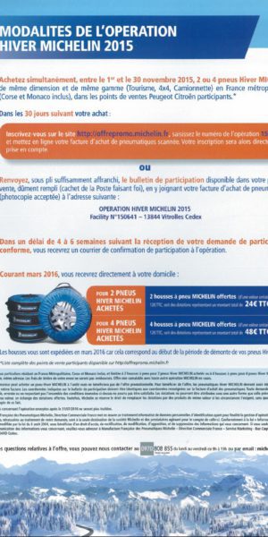promo pneu neige Michelin novembre 2015 : les modalités
