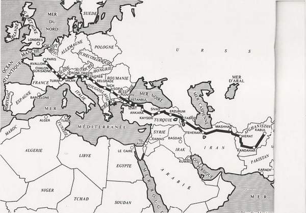 Parcours du Rallye Paris Kaboul Paris en 1970