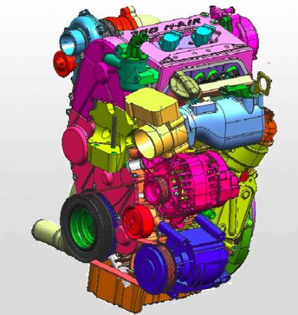 Dessin du moteur de la Fiat 500 Bicylindre Twinair