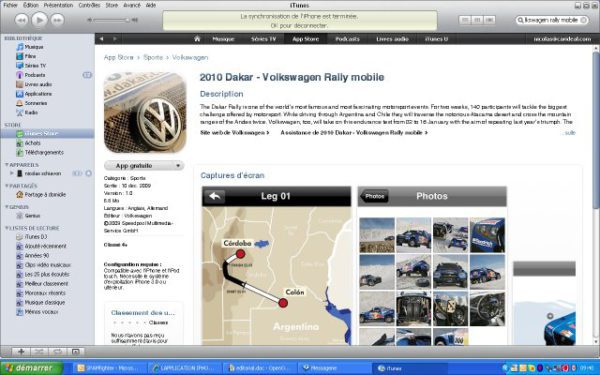Volkswagen sort une application sur Iphone pour le Dakar 2010